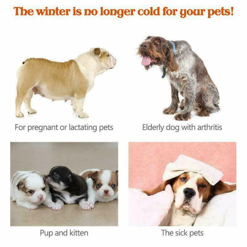 Infographic showing Heated Pet Bed suits pregnant pets, elderly arthritic dogs, puppies, kittens and sick pets