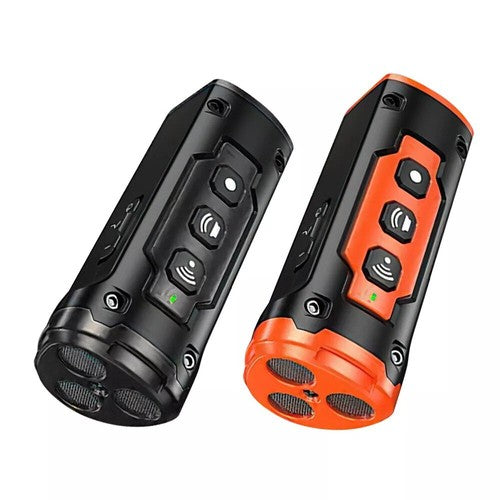 Ultrasonic Dog Barking Deterrent Device in black and orange colourways side by side