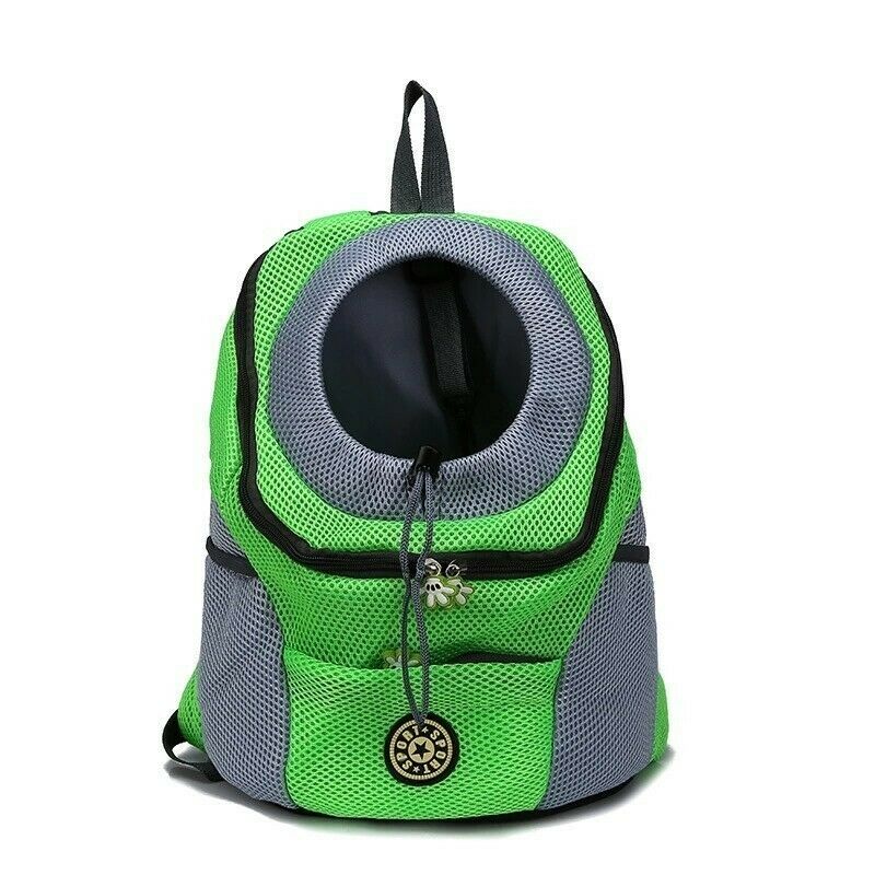 Green and grey mesh Dog Backpack front view on white background