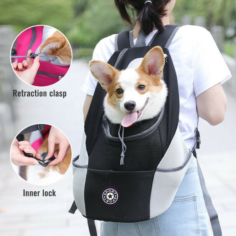 Black Dog Backpack worn by woman highlighting retraction clasp and inner lock features