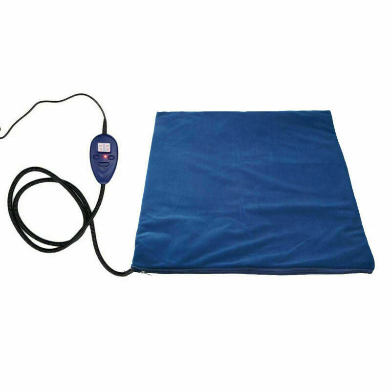 Blue Heated Pet Bed alone with digital temperature controller and cord